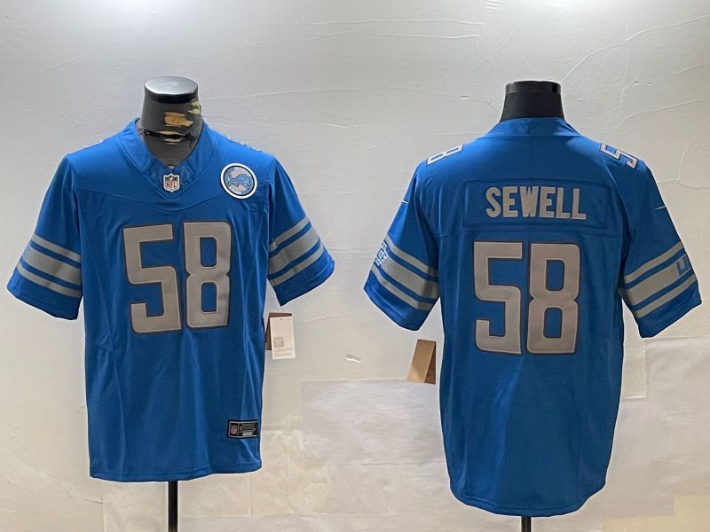 Men Detroit Lions #58 Sewell Blue three generations 2024 Nike Limited NFL Jersey style 2